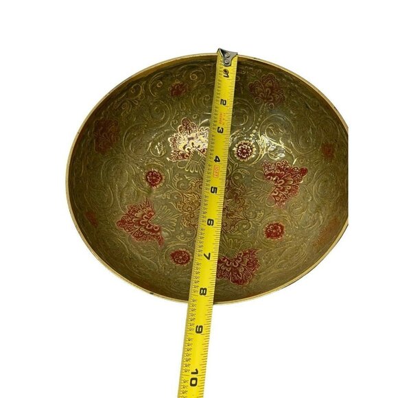 Vintage CLOISONNE Brass Bowl  ENAMEL Floral Motif - Picture 2 of 4